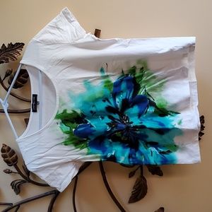 LIKE NEW Jones New York Floral White Tee, Clear Sequins, PXL, Chic, Worn Once!